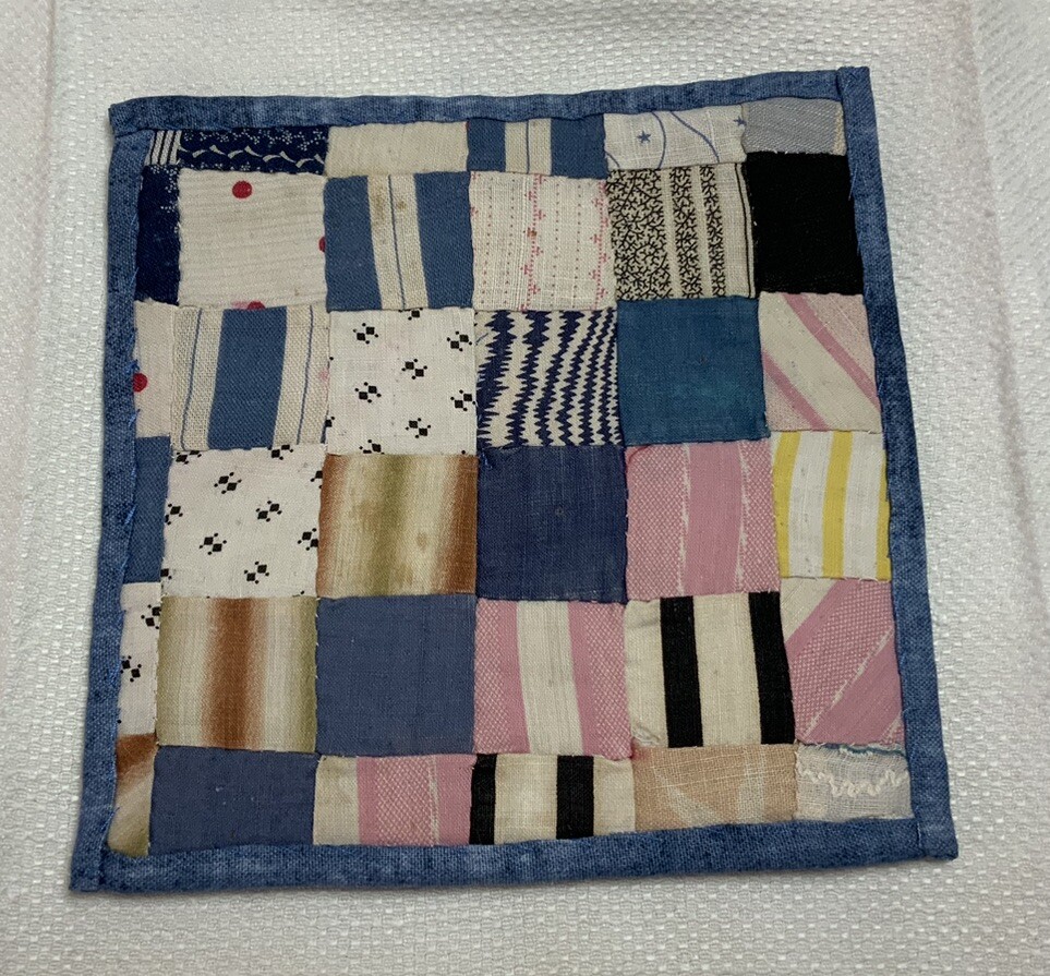 Vintage Antique Patchwork Quilt Table Topper, Postage Stamp, Small
