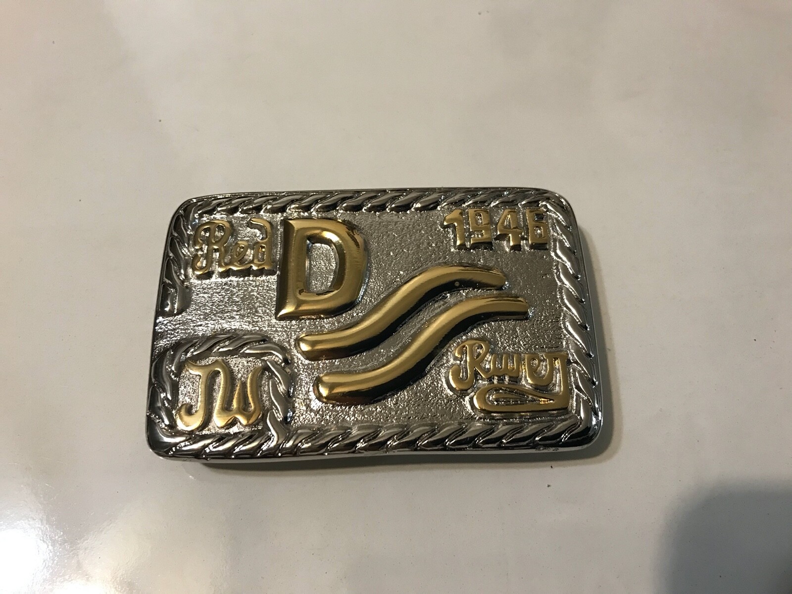 John Wayne GOLD/NICKEL Red River D Brand Belt Buckle Movie Westerns JW INITIALS