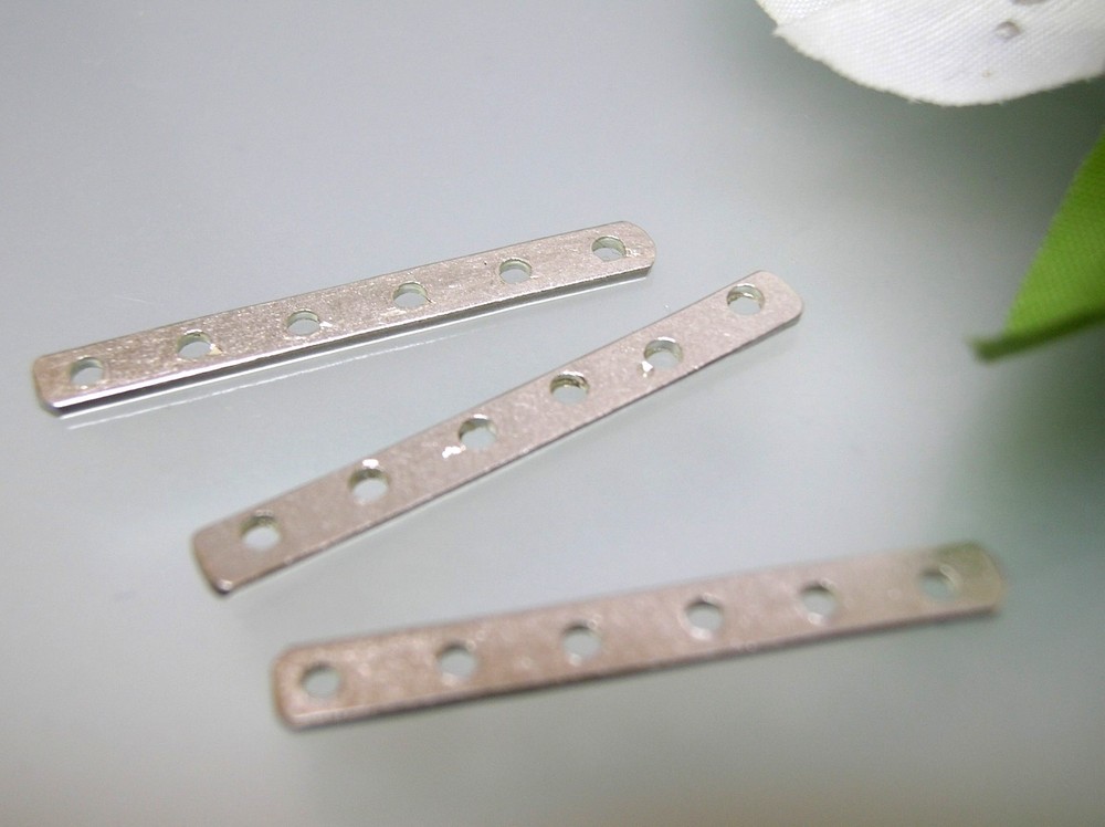 3 pcs Vintage solid srong sterling silver spacer bar rectangular 6 holes