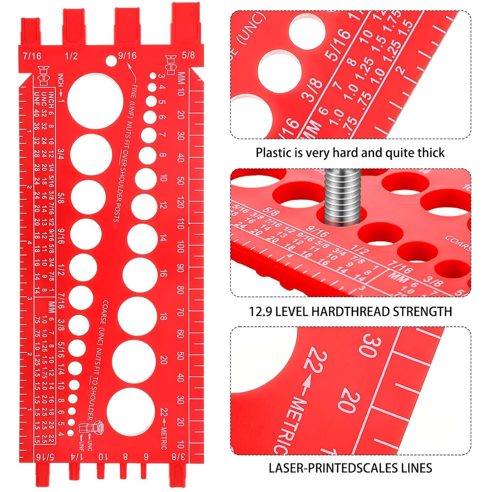 2 Pieces Nut Bolt Thread Gauge Screw Nut Size Thread Metric Checker Inch Plastic