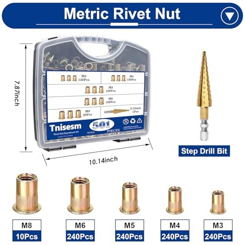 501Pcs Rivet Nut Tool Kit, Rivnut Tool 5 Size Nutsert Tool Kit