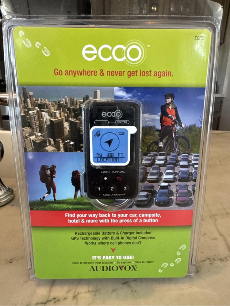 Audiovox Ecco Handheld Keychain GPS Rechargeable - Sealed - Digital Compass