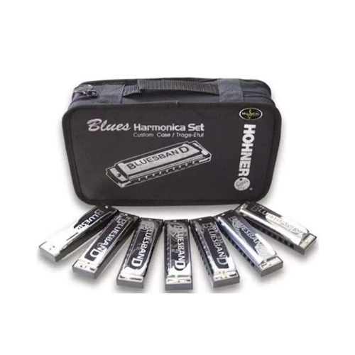Hohner Bluesband Harmonica Bundle Includes C 7 Case and Keys of G,A,C,D,E