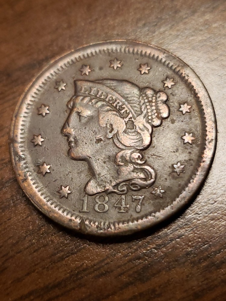 1847 Large Cent Old US Coin Bent