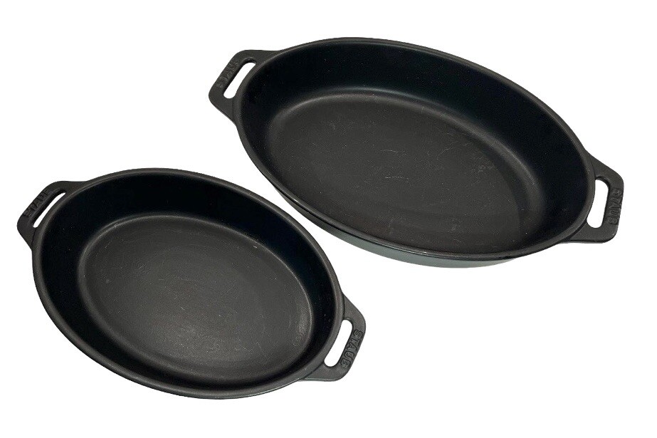 Staub Ceramic Oval 2-pc Nesting Baking Dish Set Gratin Casserole; Black Matte