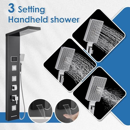 Shower Panel Tower System with LED Lights - No Battery Black-Water Powered