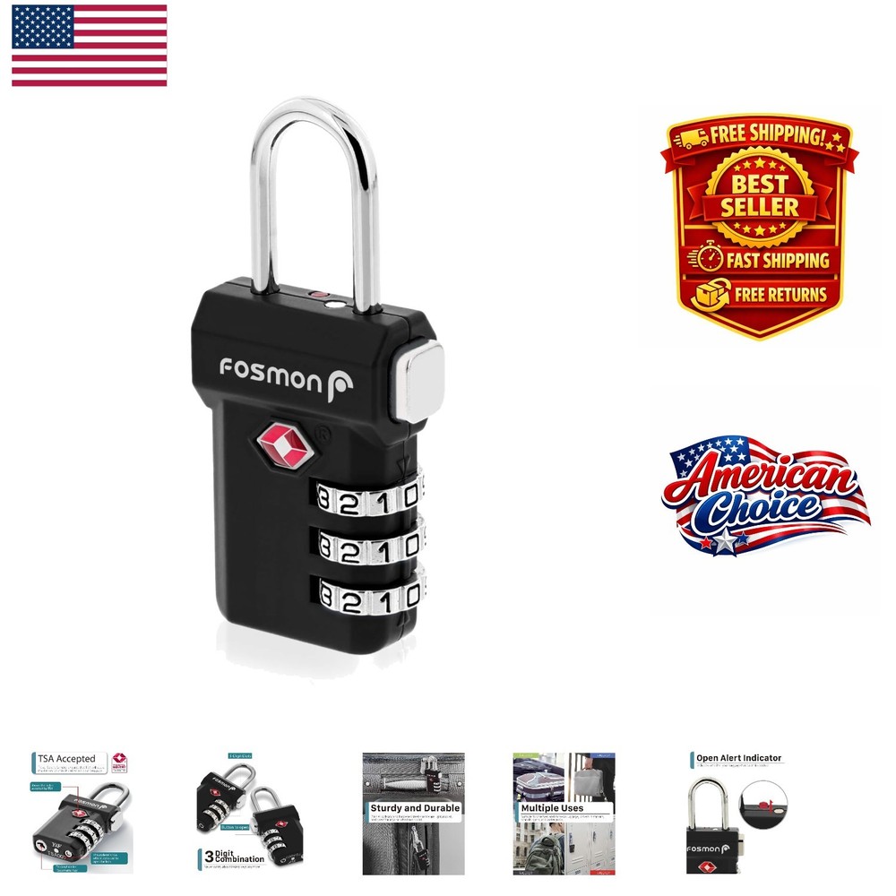 Multi-Purpose TSA Approved Lock - 3 Digit Resettable Combination Padlock