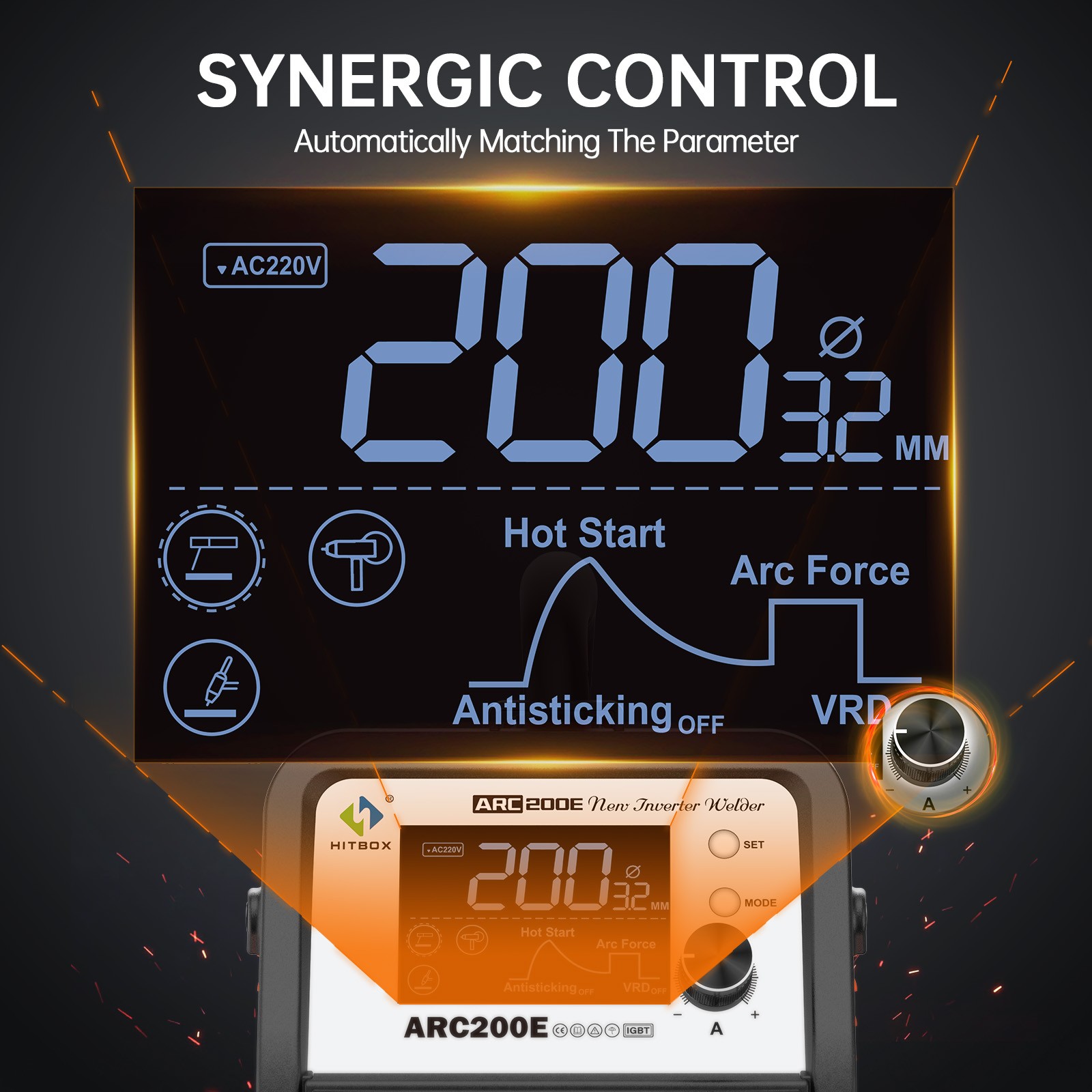 HITBOX 3-in-1 Stick Welder ARC MMA Lift TIG 200A Welding Machine Houeshold