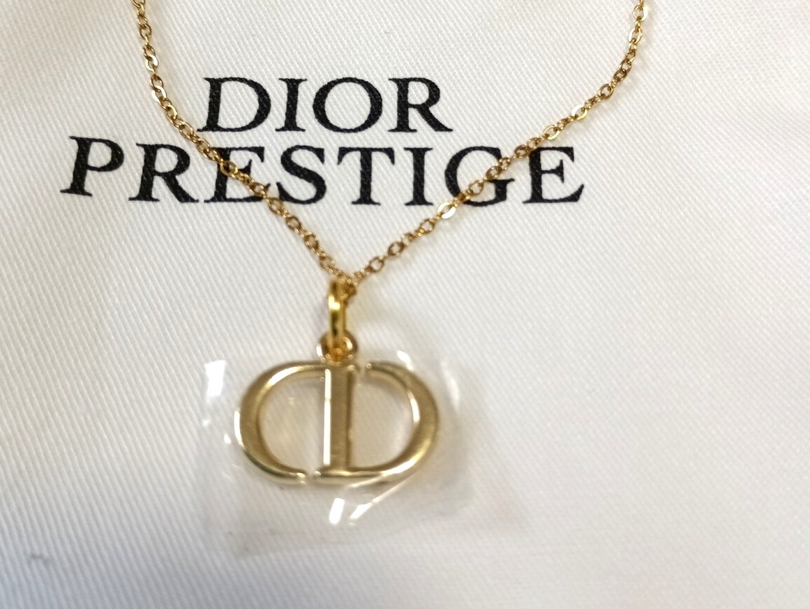 Dior CD Logo Charm Necklace Novelty Pendant Chain Included Authentic