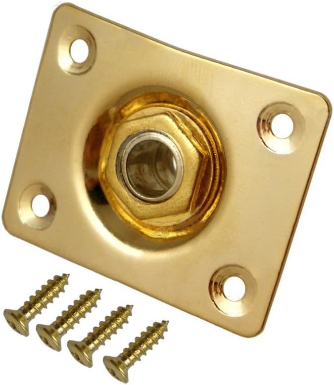 Square Metal 1/4 Output Jack Plate Input Socket for Electric Small, Gold