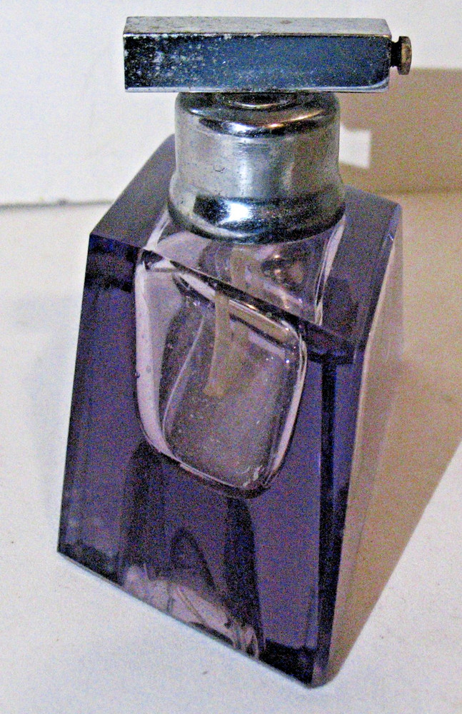 Ant Cut Crystal Amethyst Glass Perfume Atomizer Bottle Empty Read