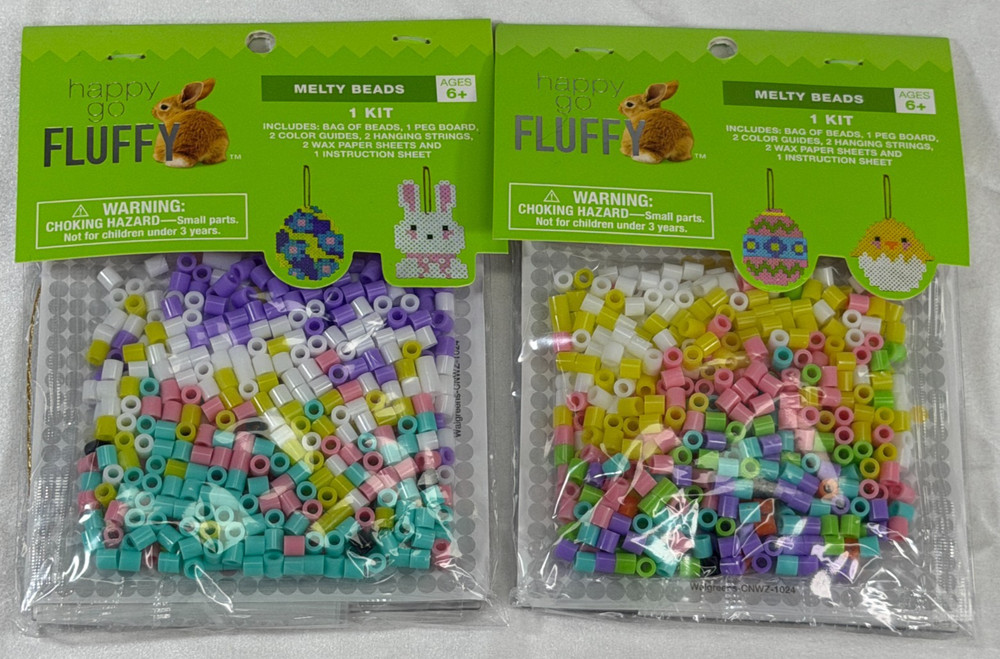 Happy Go Fluffy Melty Beads Easter Craft Kit 2 Pack Bunny Chick Egg DIY Set