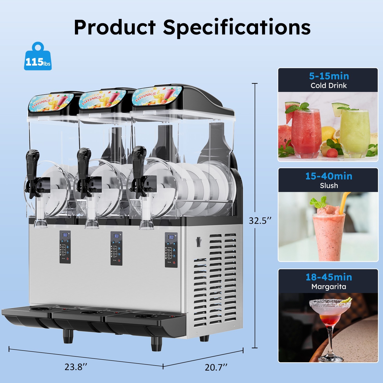 15L x 3 Tank Commercial Slushy Machine Margarita Smoothie Frozen Drink Maker