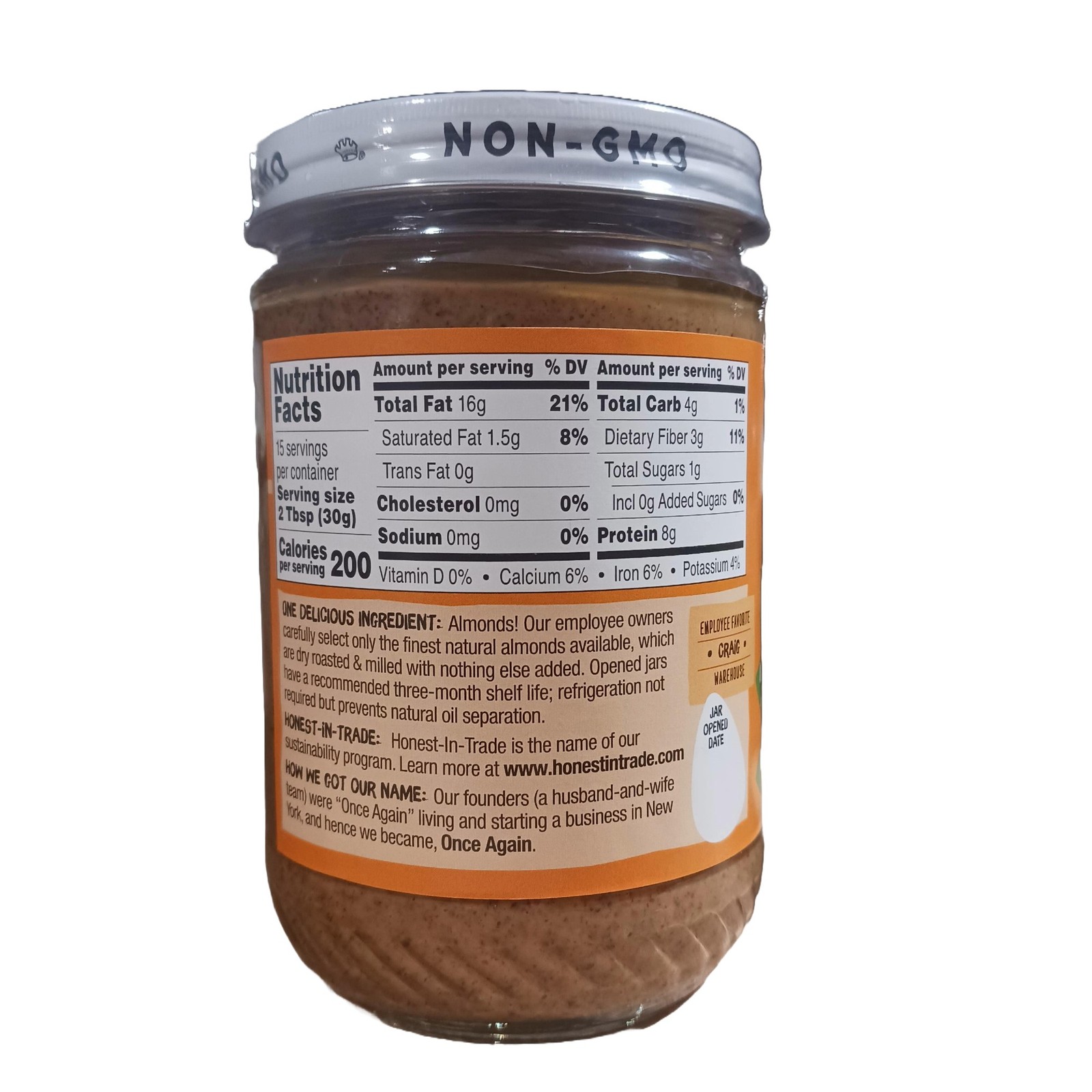 Once Again Almond Butter, Crunchy Natural 16 ounce jar