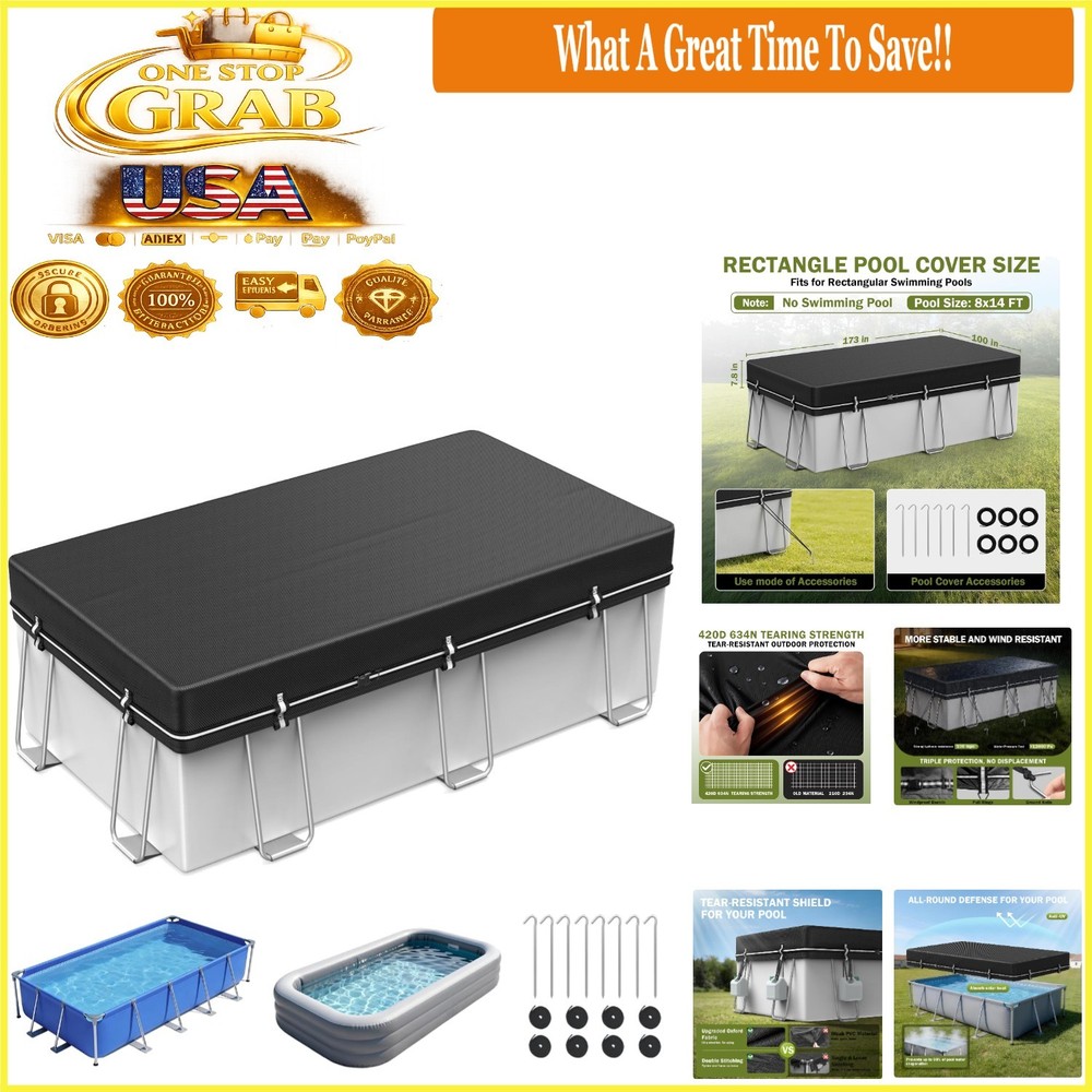 8x14Ft Rectangular Pool Cover Solar Waterproof Windproof Dustproof Winter UV ...