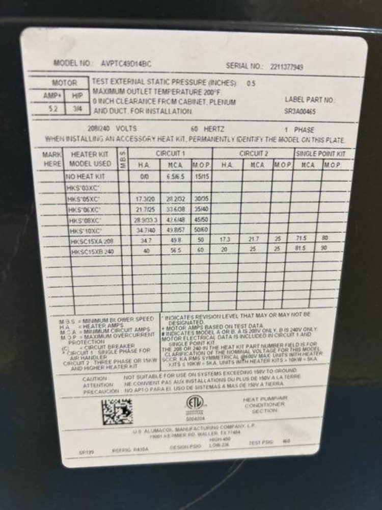 4 Ton AC/HP Multi Pos Variable ECM Communicating Compatible Air Handler 208-230/
