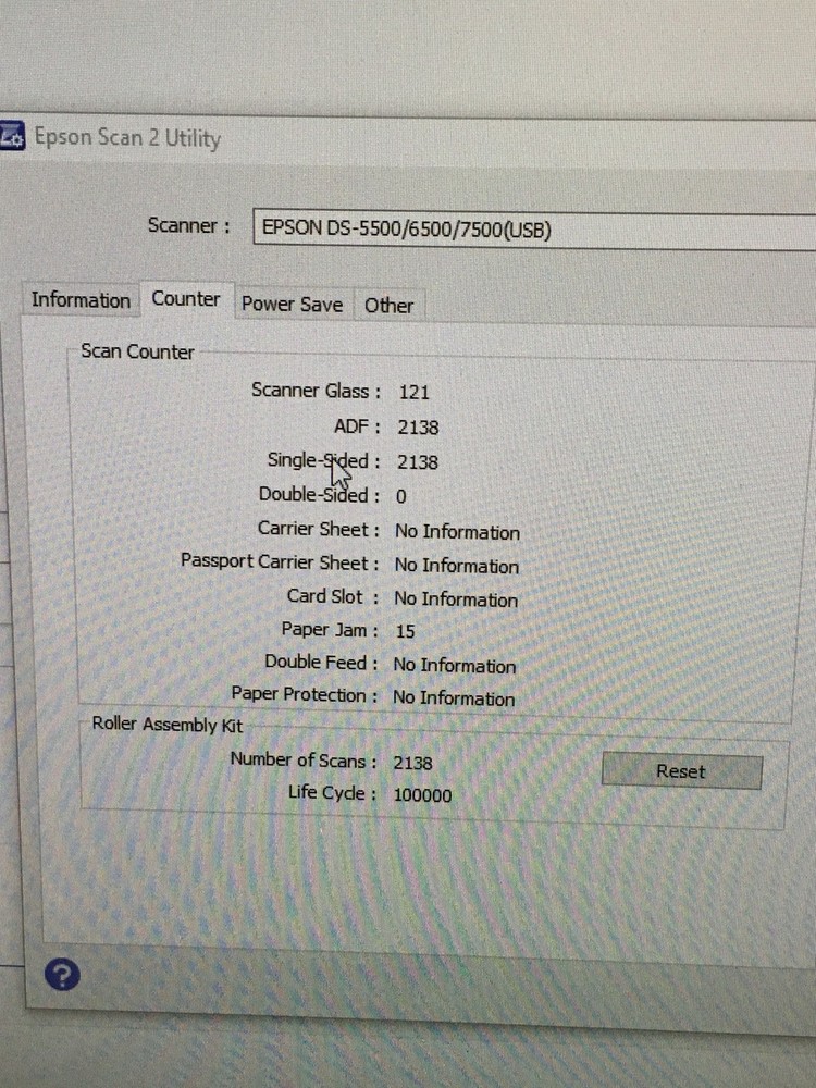 Epson WorkForce DS-7500 Document Scanner w/Adapter 2138 Scan Count, WORKING