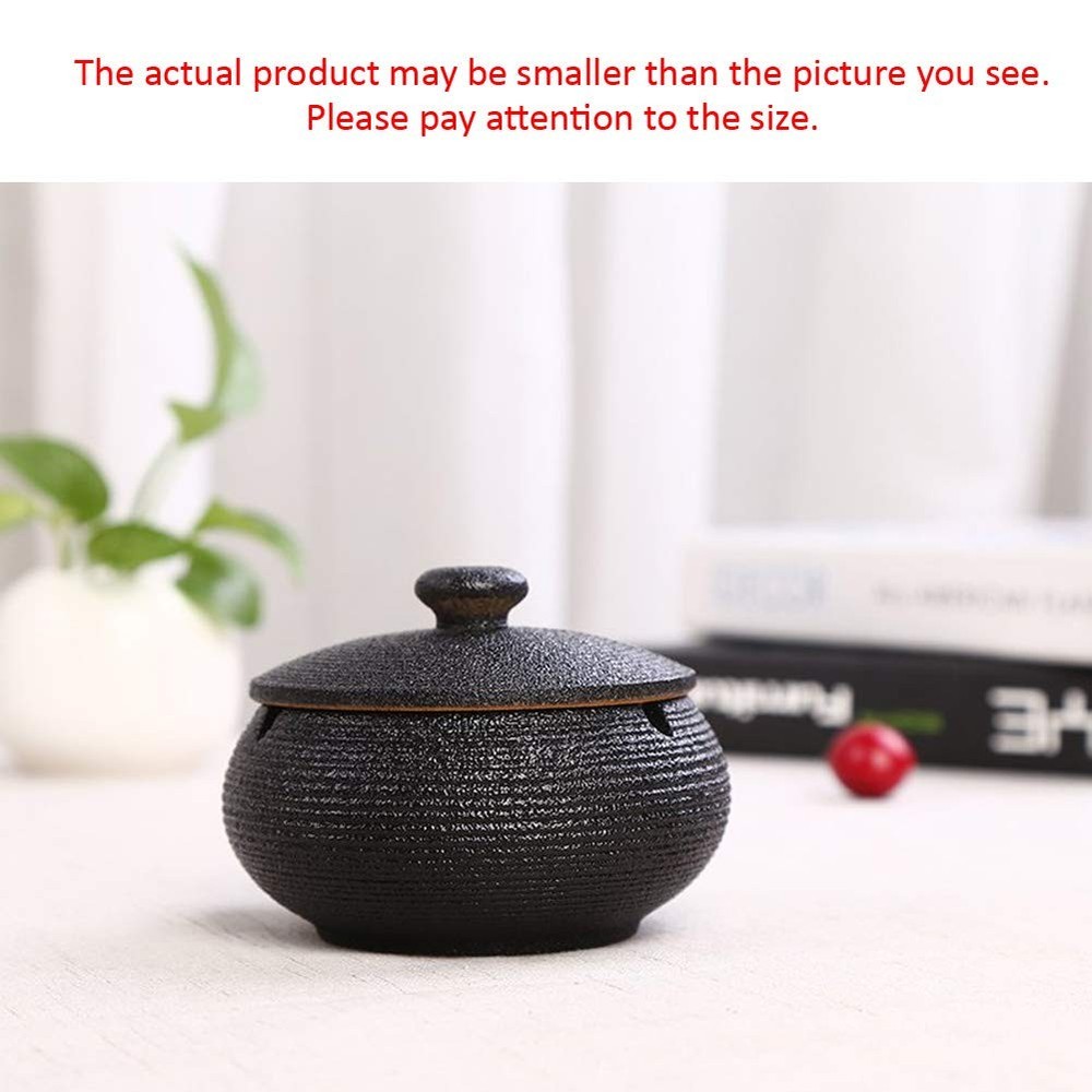 Ceramic ashtray with lid windproof indoor outdoor black