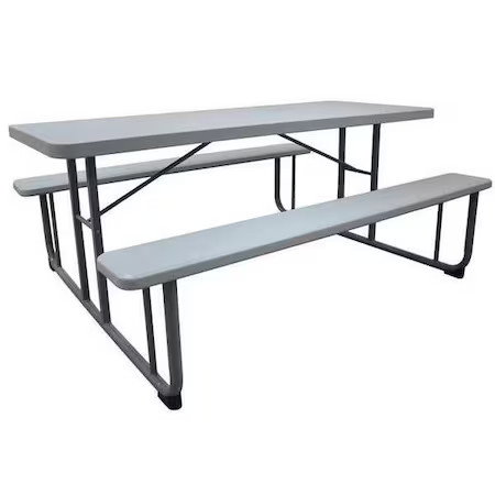 Rectangle Picnic Table, Gray, Plastic, 57 In L, 29 In H Overall Solid, 12F621