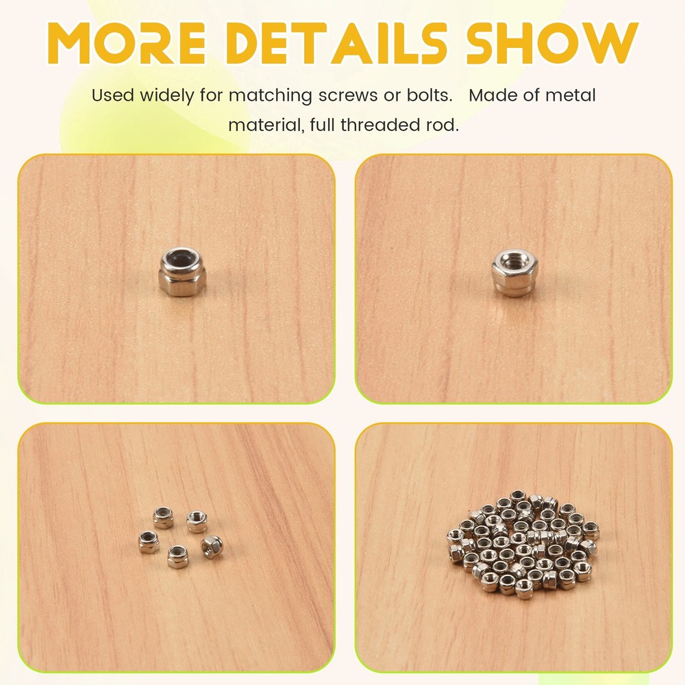 50pcs M2 Zinc Plated Self-Locking Nylon Insert Hex Lock Nuts B7E52744