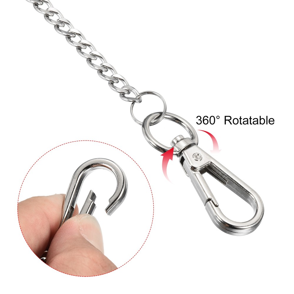 2pcs 10" Flat Key Chain with Keyring Clasp Stainless Steel Loop, Silver