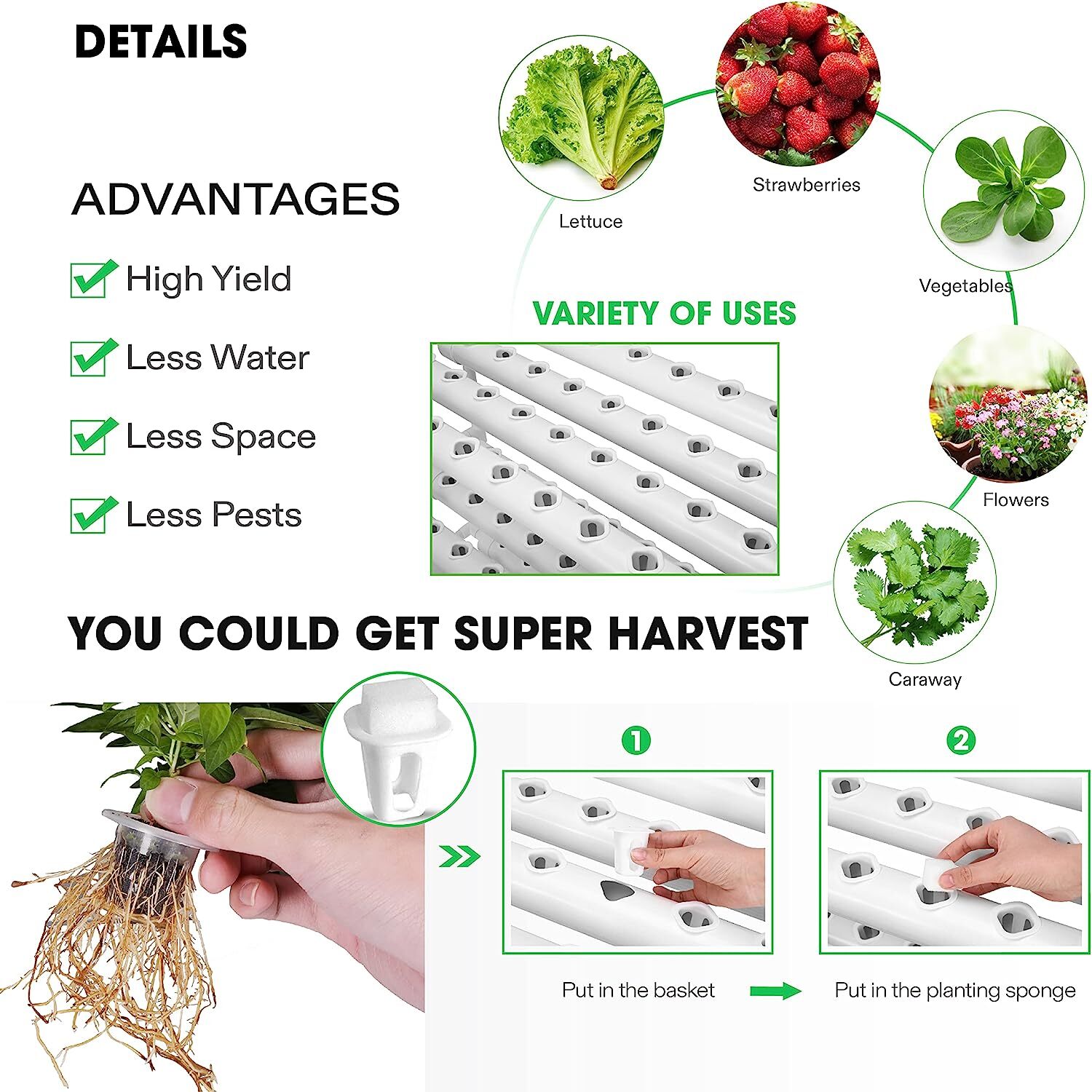 108 Planting Sites Hydroponic Grow Kit System Water Pump & Timer 3 Layer 12 Pipe