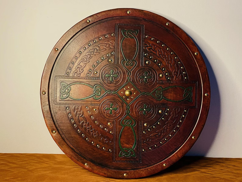Scottish Targe Shield Leather Celtic Cross Shield Handmade Leather Viking Shield
