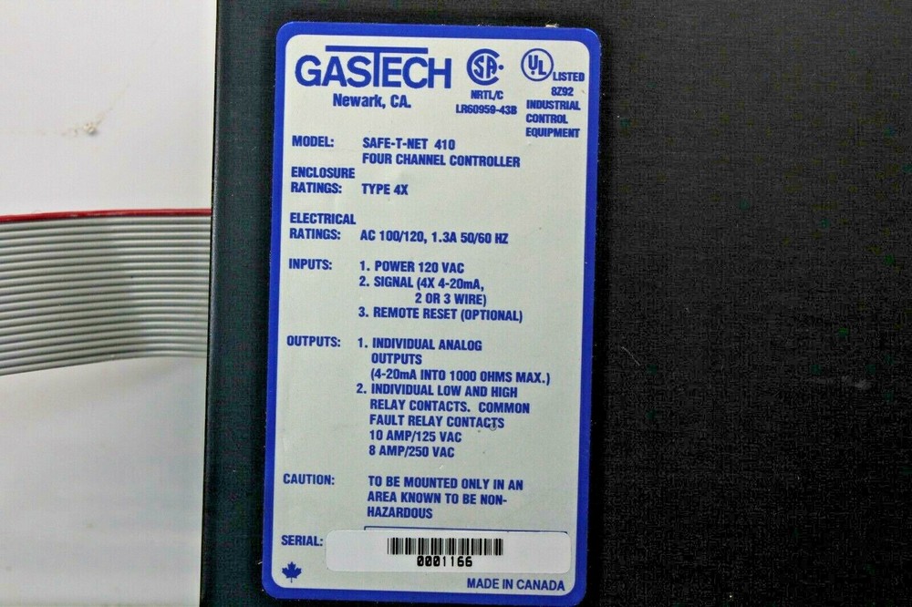 GASTECH JRS 2021 57-0015 REV U SAFE-T-NET FOUR CHANNEL CONTROLLER