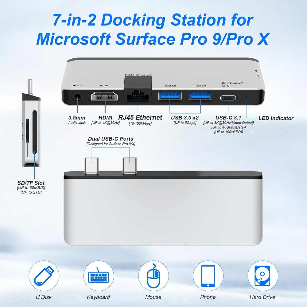 Surface Pro 11/10/9 Hub, Microsoft Surface Pro 9 USB C Hub with 4K HDMI, USB-...