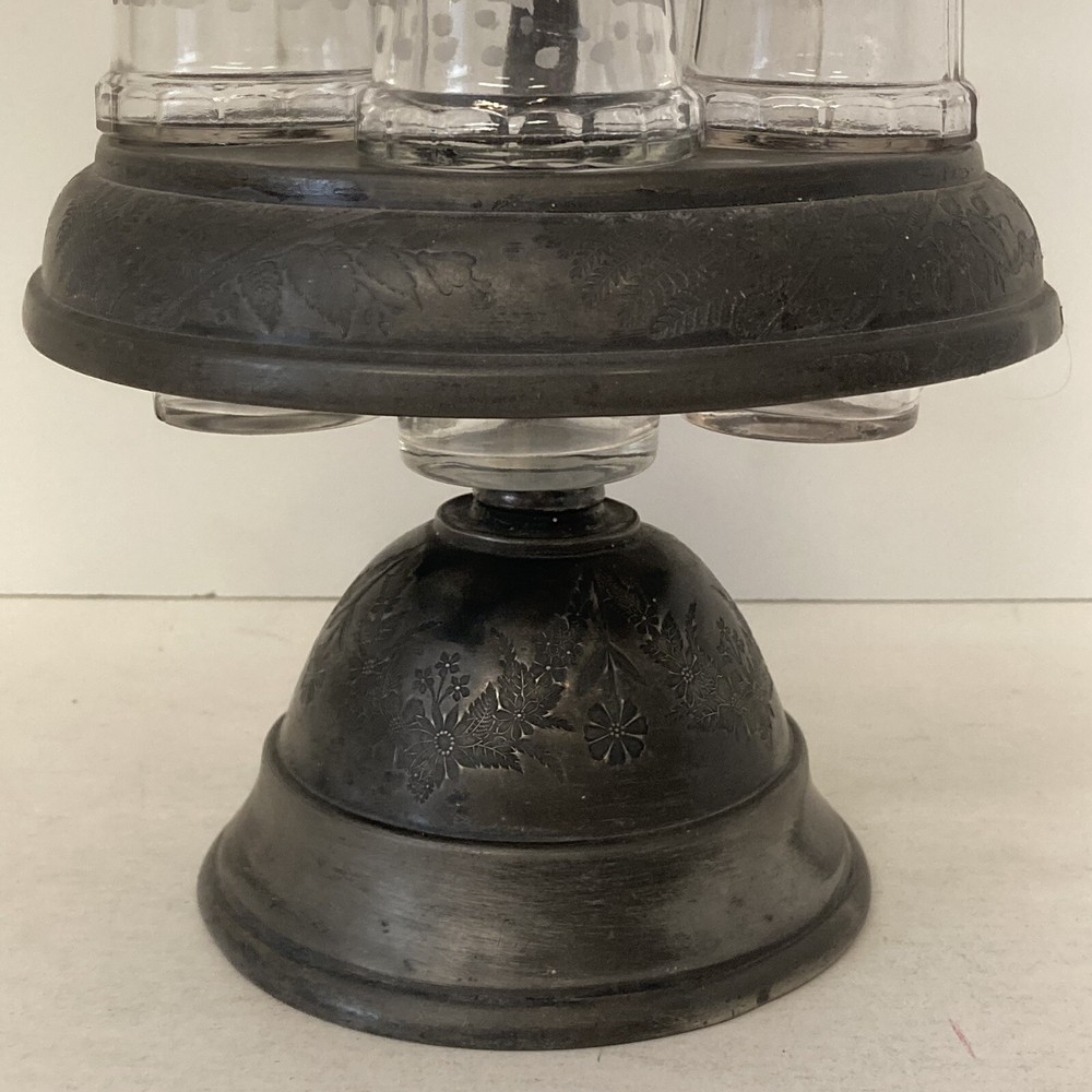 Antique Victorian Silverplate Caster Revolving Cruet Set 5 pieces Oxidized