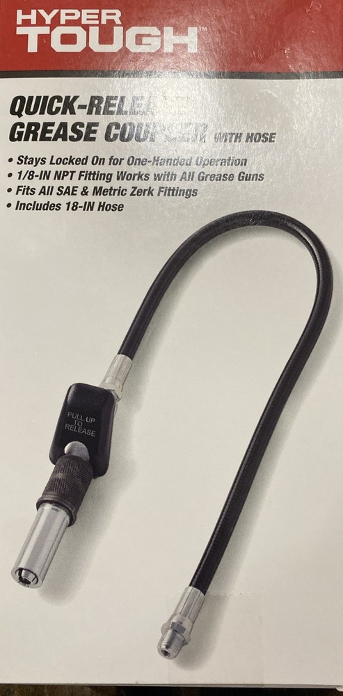 Hyper Tough Quick Release Grease Coupler With 18” Hose New