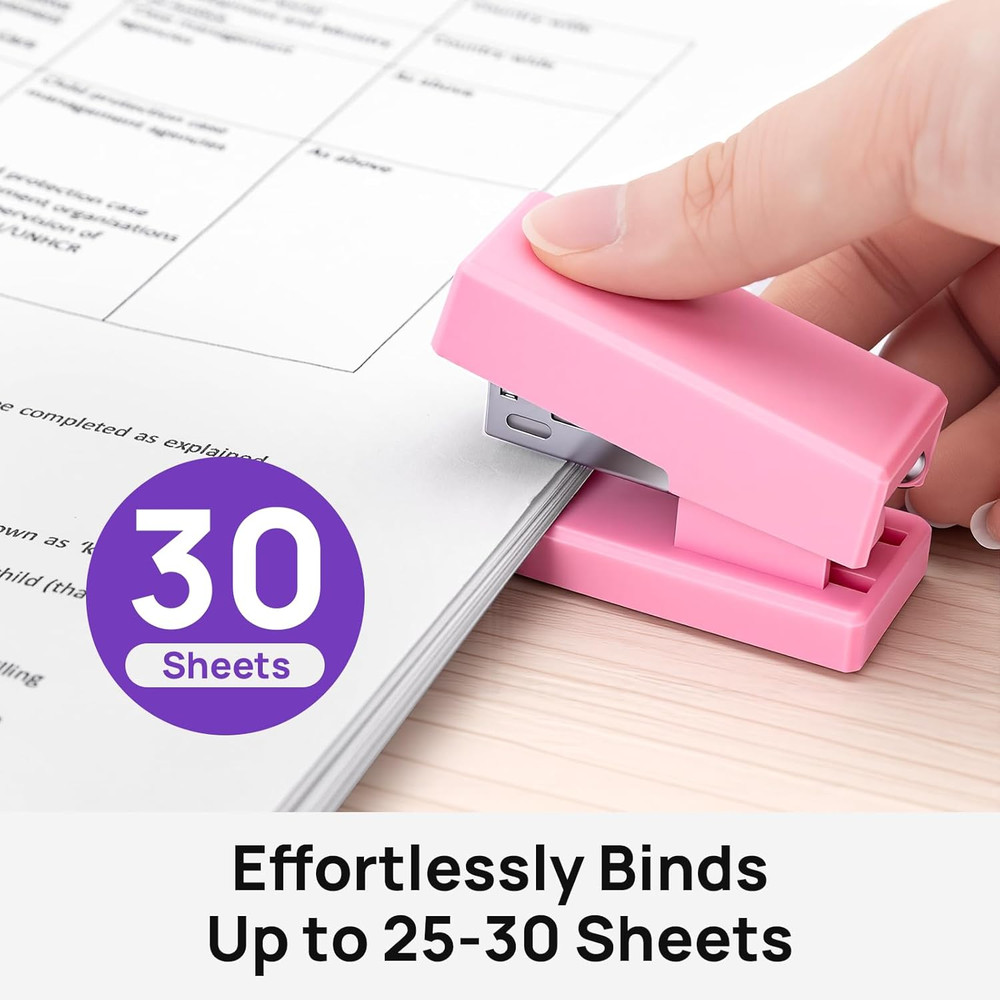 Mini Stapler with 2000 Staples, 30 Sheet Capacity, Jam-Free Small Desktop Staple