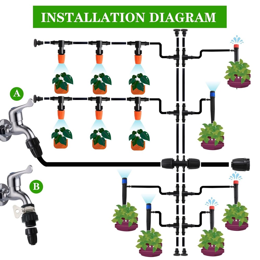 226FT Greenhouse Micro Drip Irrigation Kit Automatic Irrigation System Patio ...