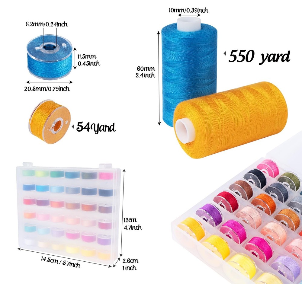 72 PCS Sewing Thread Bobbins Kit 36 Colors 550 Yard Polyester Machine Craft