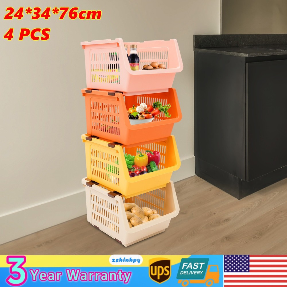 4 PCS Stacking Storage Baskets, Stackable Organizer Baskets, Storage Bins