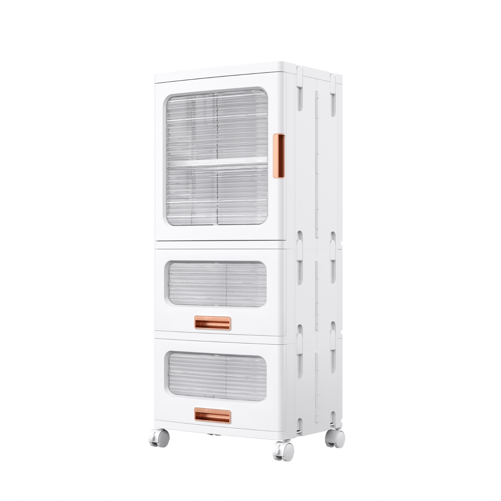 Multi Height Slim Storage Cabinet with Wheels Stackable Foldable Clear Door