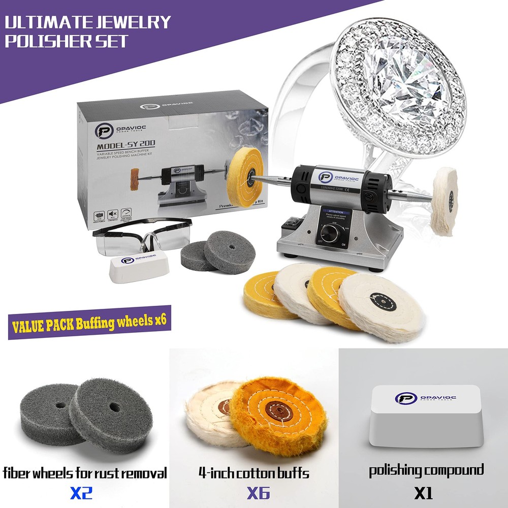 OPAVIOC Jewelry Polisher - Adjustable Variable Speed Bench Grinder Silver