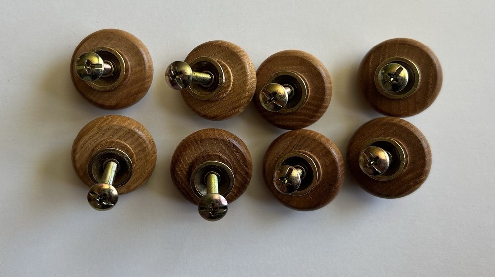8 Wood and Brass Drawer Pulls Knobs 1 3/8 Inch