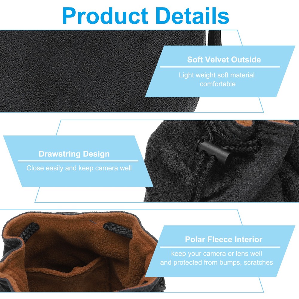 Soft Camera Pouch, L Size Flannel Camera Lens Case, Black (Round)