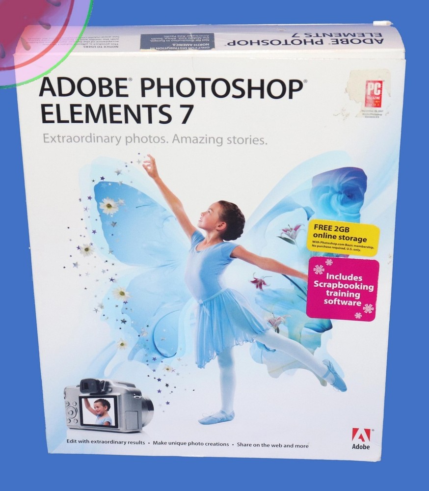 Adobe PHOTOSHOP ELEMENTS 7 w/ Key & Bonus Scrapbook Training Software PC Windows
