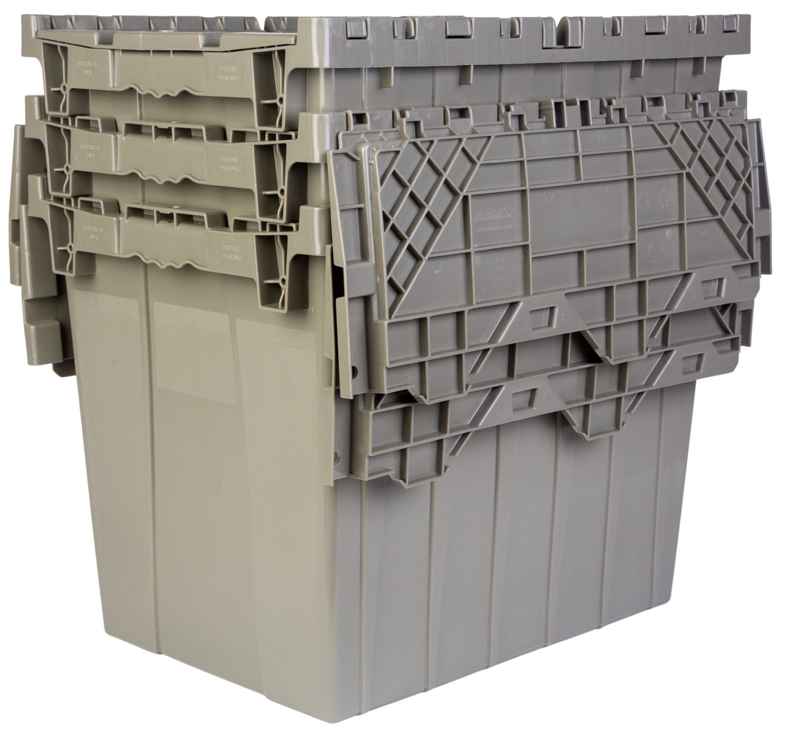 21.9 x 15.2 x 17.2” (17.2 Gallon, 3 Pack) Storage Tote with Hinged Attached Lid