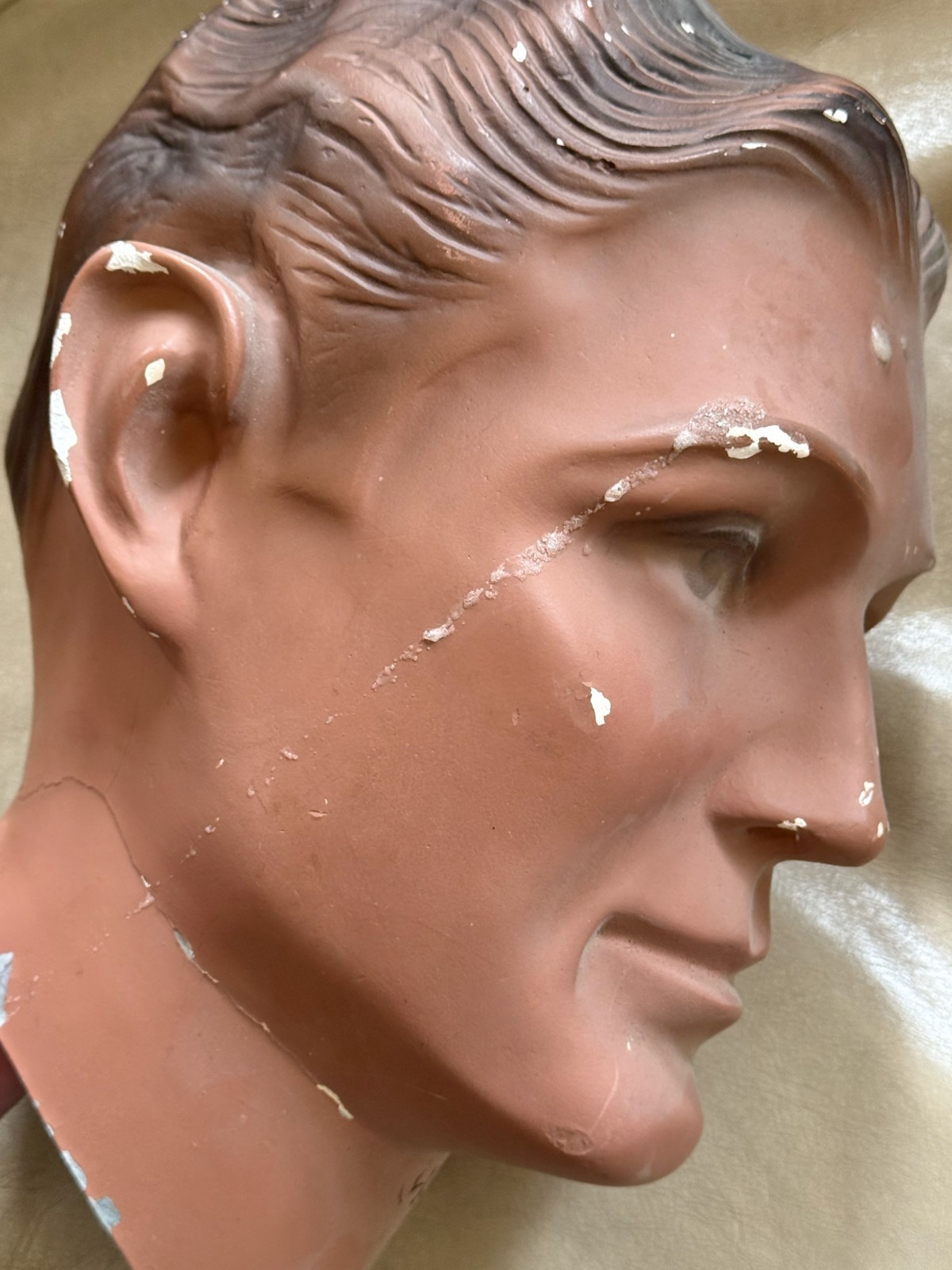 Very Vintage Male Mannequin Head / Silvestri Hollywood / Plaster Head & Tin Neck