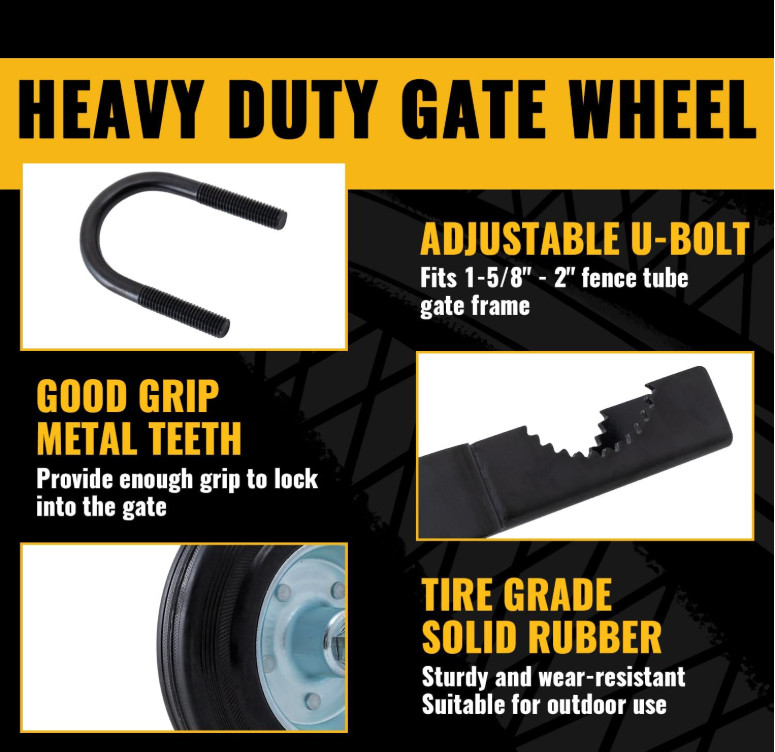 Gate Wheel for Metal Swing Gate 1-5/8" Thru 2" Gate Frames, Gate Caster Support