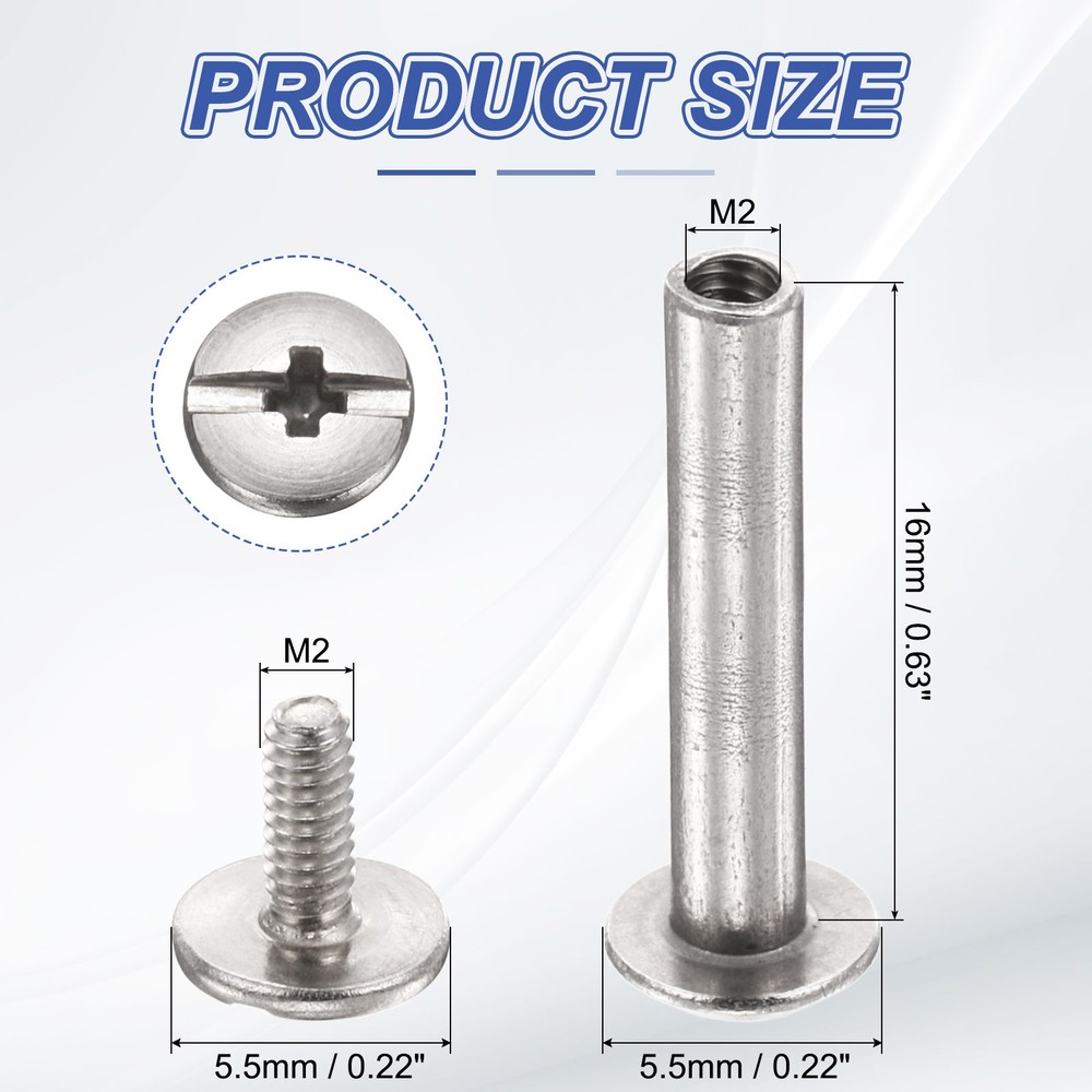 40set Phillips Chicago Screw M2x16mm Binding Post Screw, Silver