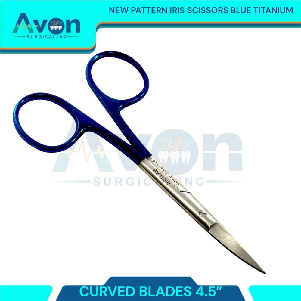 Premium 4.5in Iris Dissecting Scissors, Sharp Points, Blue Titanium Handle