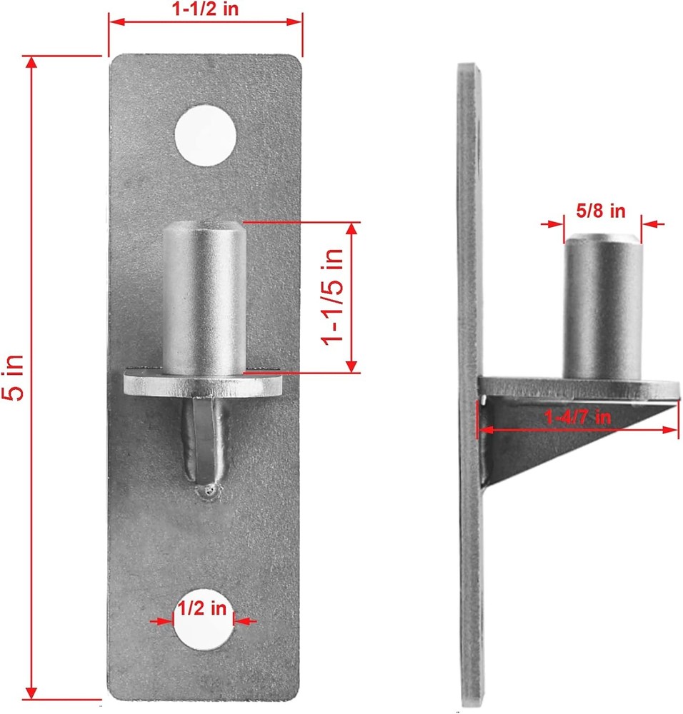 Wall Mount Flat Back Gate Hinges, 4 Pack Outdoor Chain Link 5/8", Silver