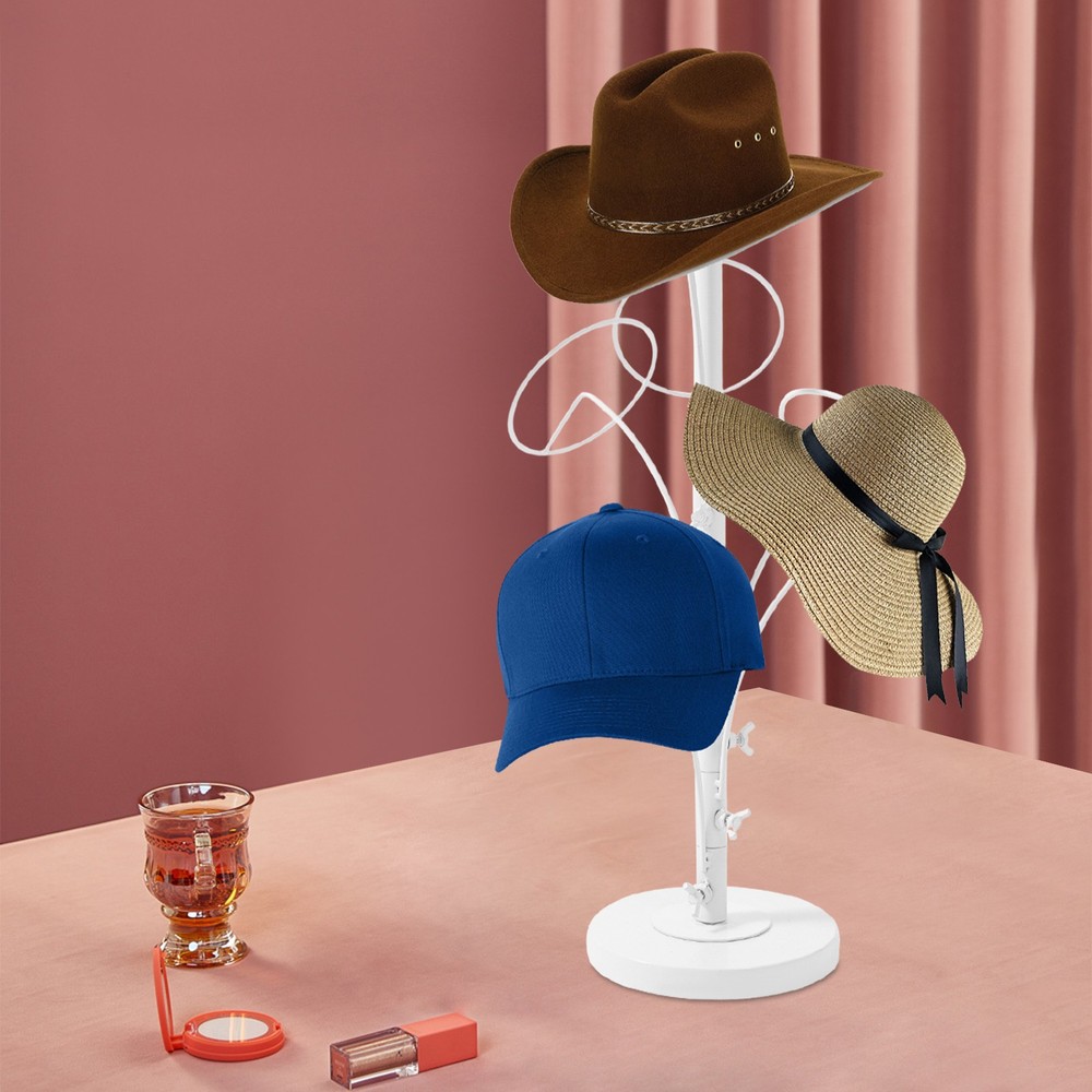 Modern Hat Stand 6 Hooks Hat Storage Display Holder Adjustable Height Hat Rack