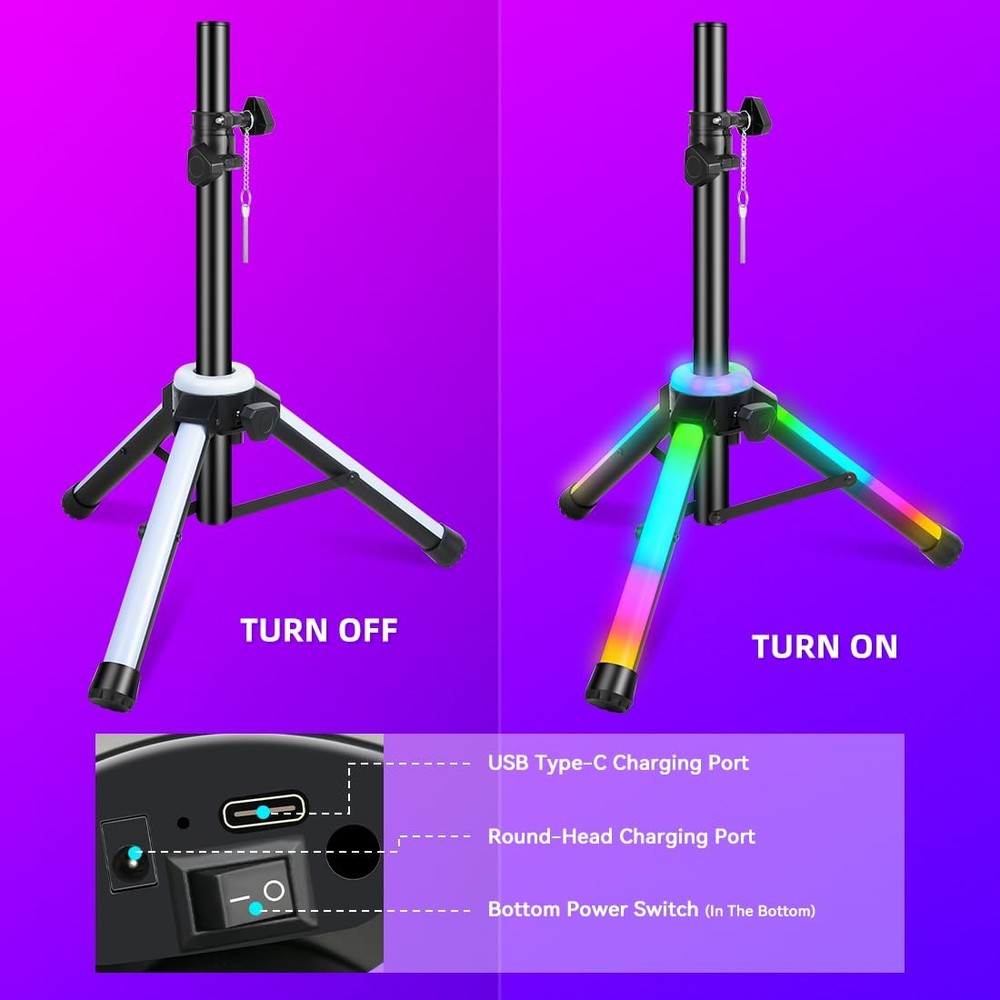 Universal Speaker Stand Six Light Modes Speaker Tripod Stand LED Multi-Colour...