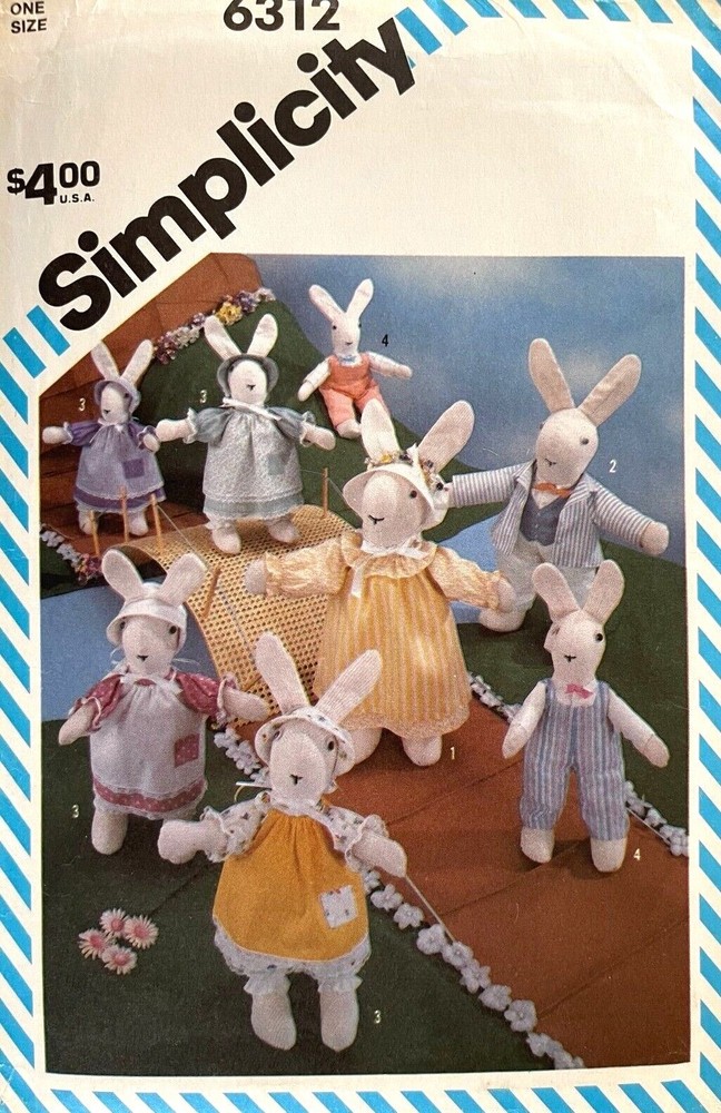 1980's Simplicity Easter Bunnies and Wardrobe Pattern 6312 UNCUT