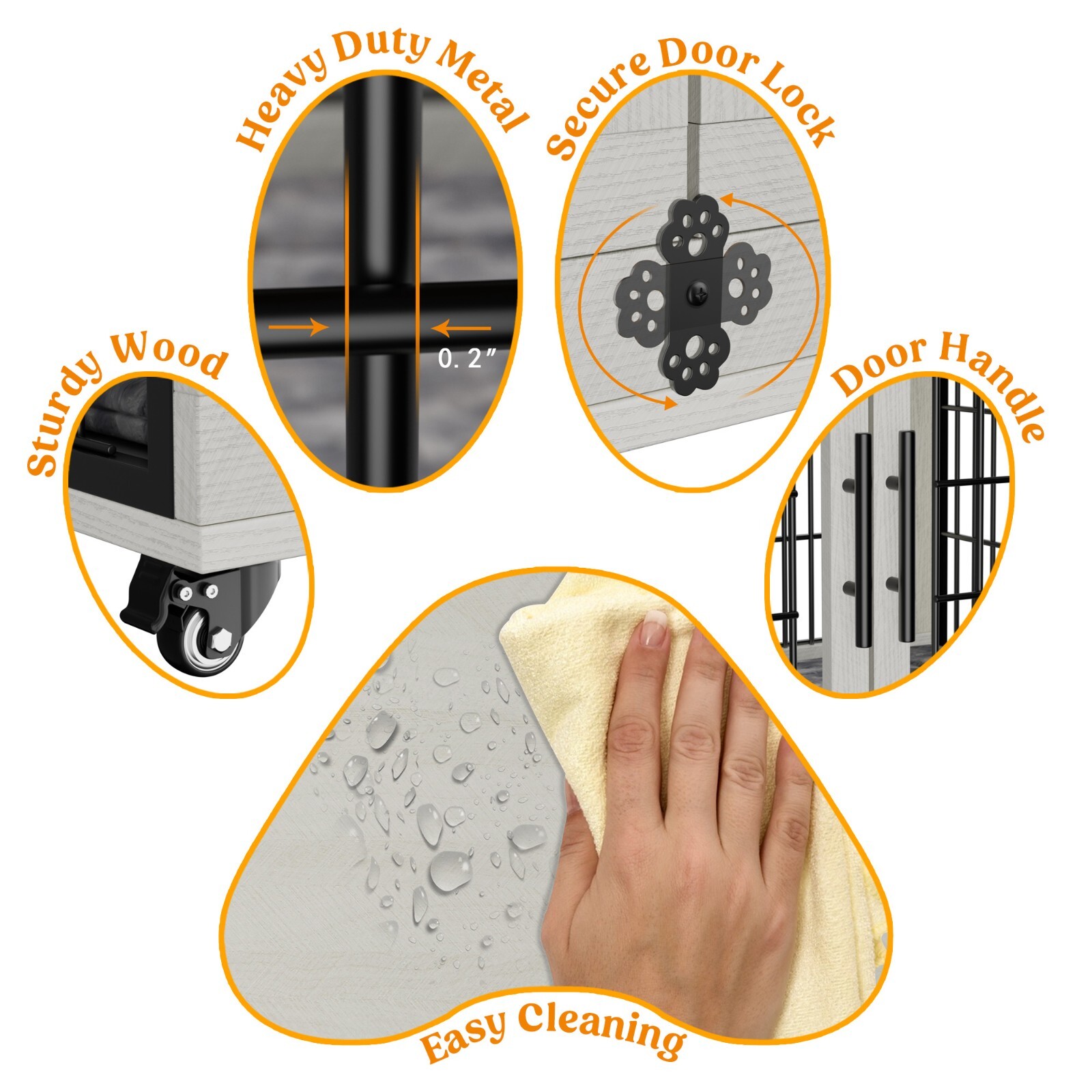 Dog Crate Furniture Dog Kennel Indoor Double Doors Wooden Cage & Cushion White